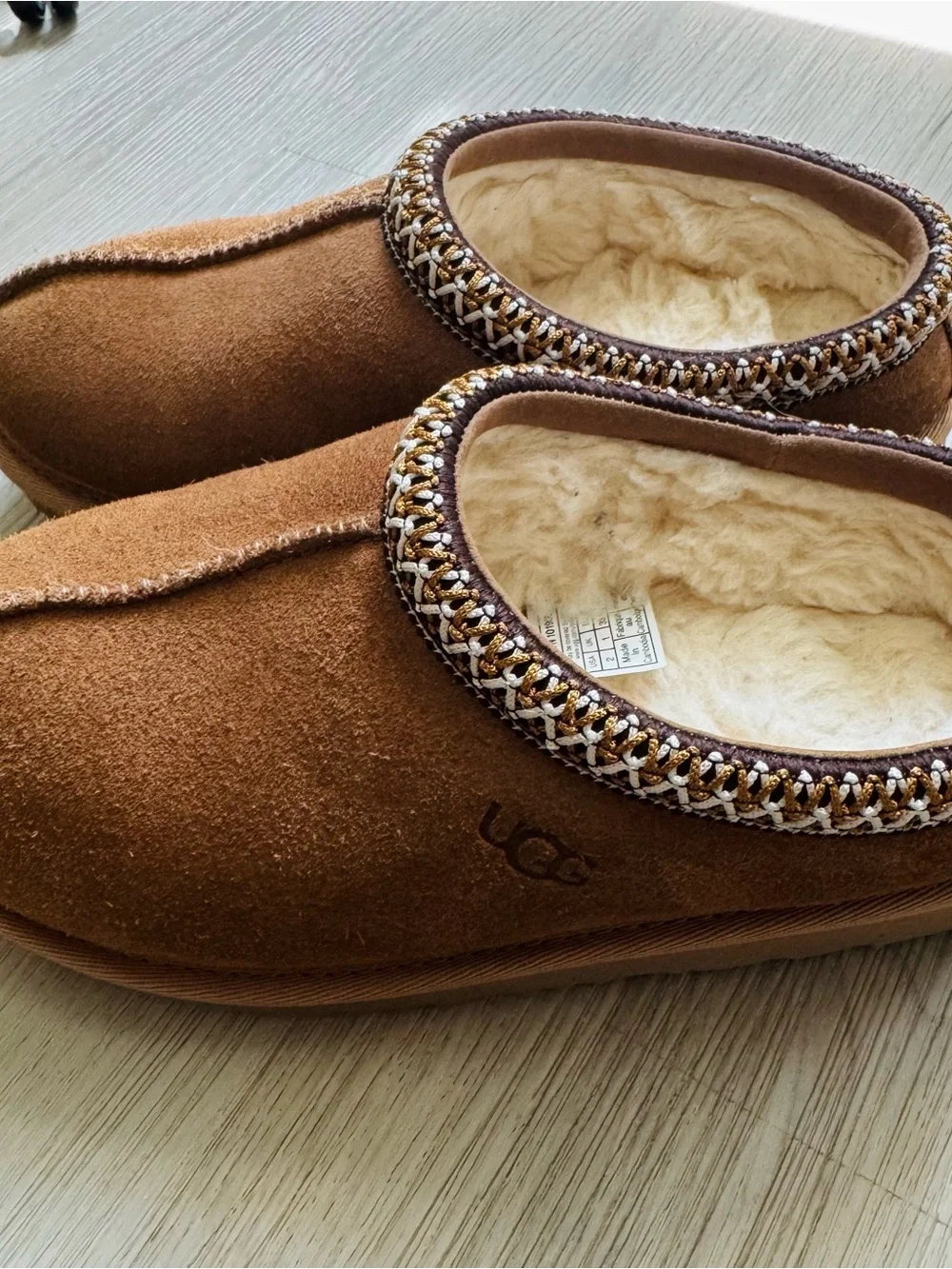 UGG Chestnut Suede Shearling-Lined Slip-On Mules